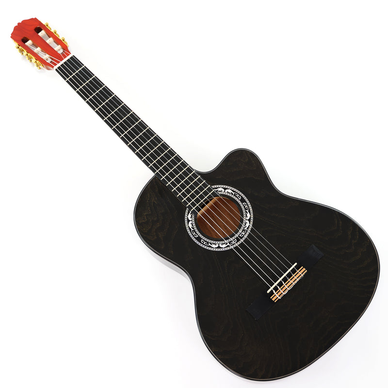 39 Inch 4/4 Full Size Standard Cutaway Classical Guitar with Black Gold Flake Gloss Finish (PMG-018)