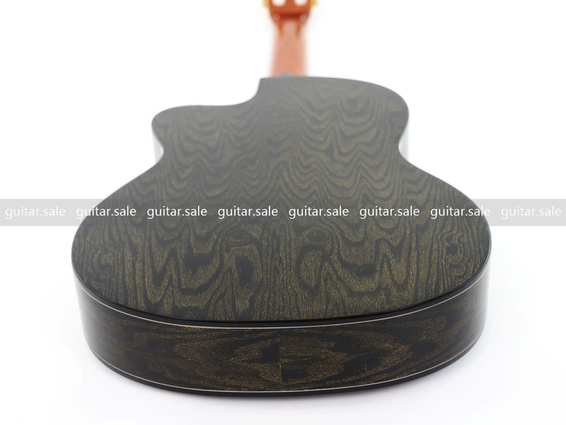 39 Inch 4/4 Full Size Standard Cutaway Classical Guitar with Black Gold Flake Gloss Finish (PMG-018)
