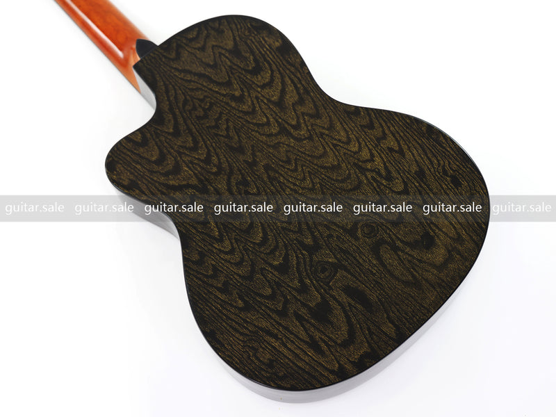 39 Inch 4/4 Full Size Standard Cutaway Classical Guitar with Black Gold Flake Gloss Finish (PMG-018)