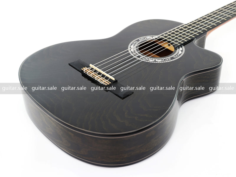 39 Inch 4/4 Full Size Standard Cutaway Classical Guitar with Black Gold Flake Gloss Finish (PMG-018)