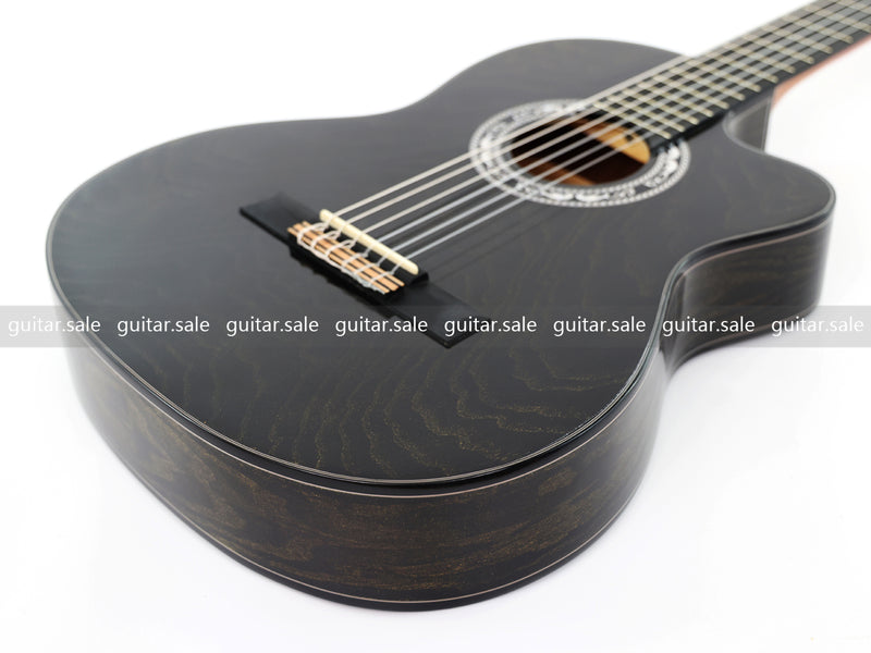39 Inch 4/4 Full Size Standard Cutaway Classical Guitar with Black Gold Flake Gloss Finish (PMG-018)