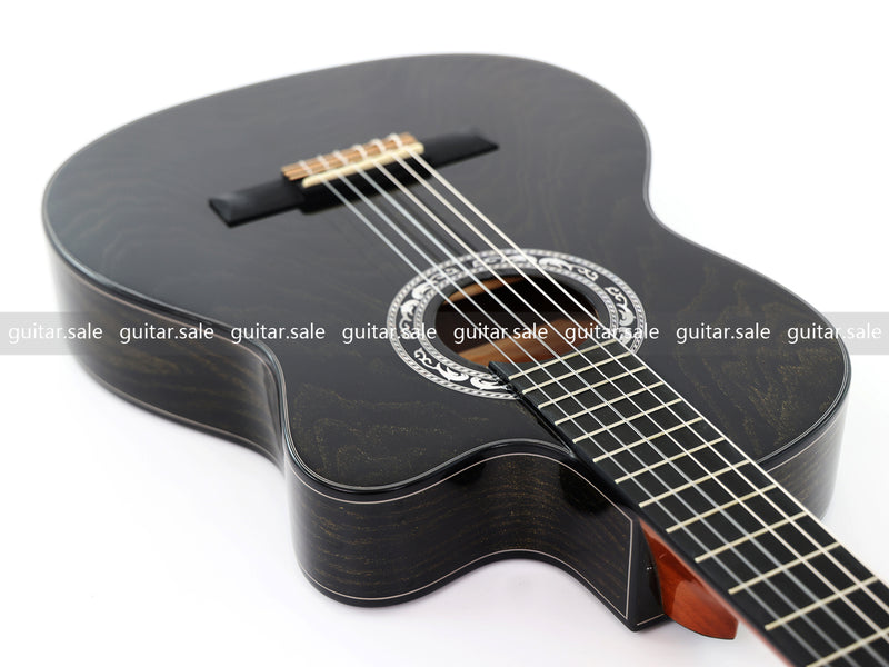 39 Inch 4/4 Full Size Standard Cutaway Classical Guitar with Black Gold Flake Gloss Finish (PMG-018)