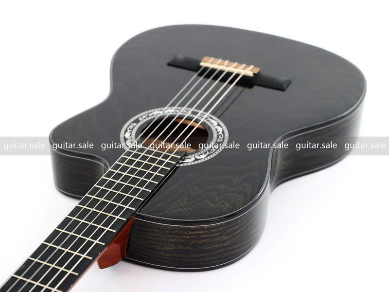 39 Inch 4/4 Full Size Standard Cutaway Classical Guitar with Black Gold Flake Gloss Finish (PMG-018)