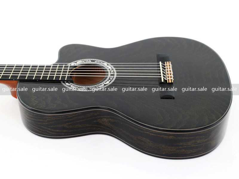 39 Inch 4/4 Full Size Standard Cutaway Classical Guitar with Black Gold Flake Gloss Finish (PMG-018)