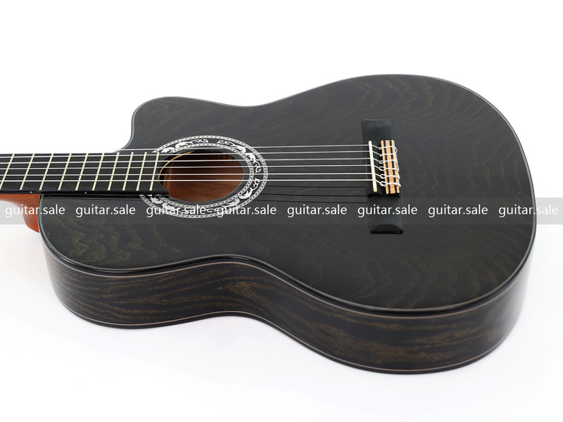 39 Inch 4/4 Full Size Standard Cutaway Classical Guitar with Black Gold Flake Gloss Finish (PMG-018)