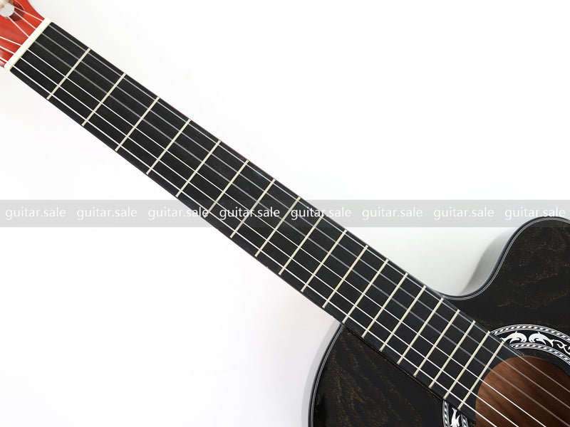39 Inch 4/4 Full Size Standard Cutaway Classical Guitar with Black Gold Flake Gloss Finish (PMG-018)