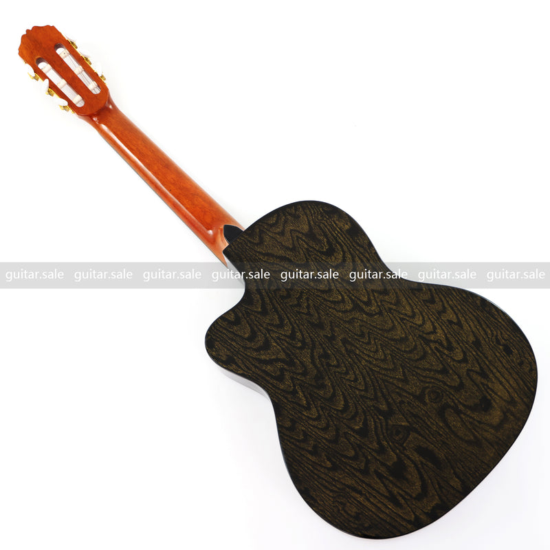 39 Inch 4/4 Full Size Standard Cutaway Classical Guitar with Black Gold Flake Gloss Finish (PMG-018)
