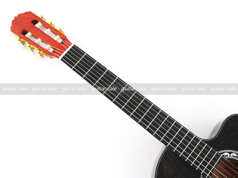 39 Inch 4/4 Full Size Standard Cutaway Classical Guitar with Black Gold Flake Gloss Finish (PMG-018)