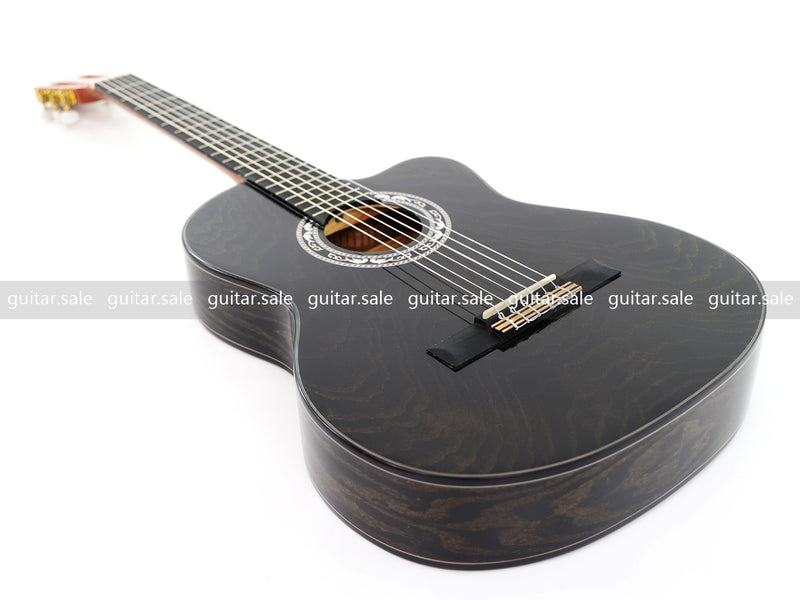 39 Inch 4/4 Full Size Standard Cutaway Classical Guitar with Black Gold Flake Gloss Finish (PMG-018)