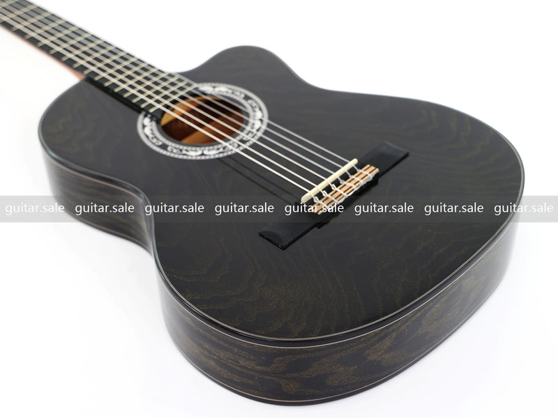 39 Inch 4/4 Full Size Standard Cutaway Classical Guitar with Black Gold Flake Gloss Finish (PMG-018)