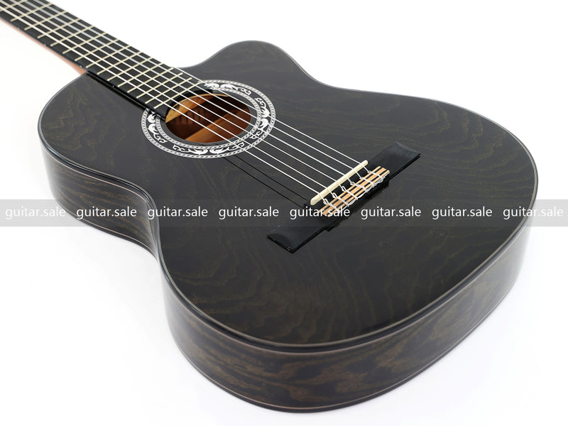 39 Inch 4/4 Full Size Standard Cutaway Classical Guitar with Black Gold Flake Gloss Finish (PMG-018)