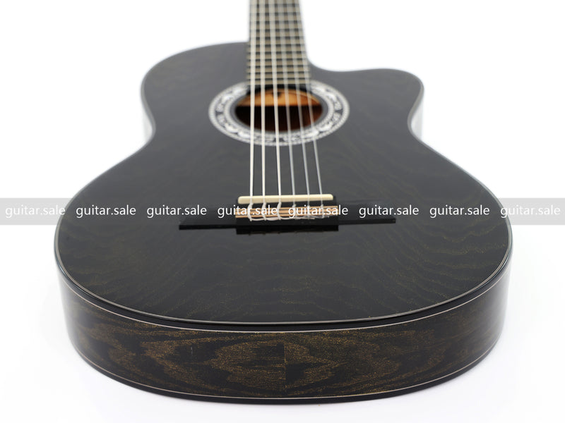 39 Inch 4/4 Full Size Standard Cutaway Classical Guitar with Black Gold Flake Gloss Finish (PMG-018)