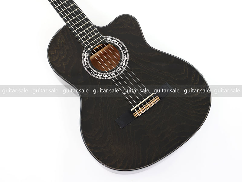 39 Inch 4/4 Full Size Standard Cutaway Classical Guitar with Black Gold Flake Gloss Finish (PMG-018)