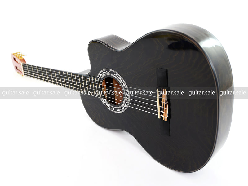 39 Inch 4/4 Full Size Standard Cutaway Classical Guitar with Black Gold Flake Gloss Finish (PMG-018)