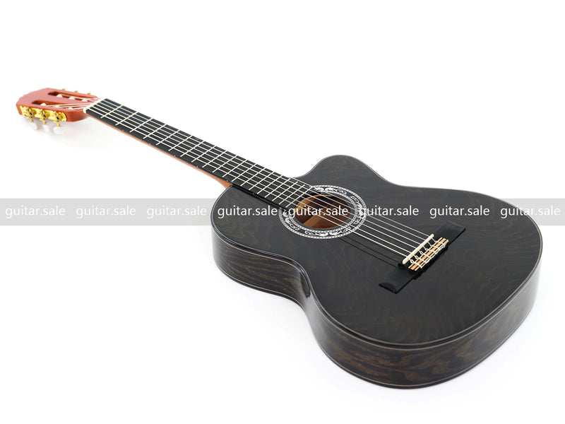 39 Inch 4/4 Full Size Standard Cutaway Classical Guitar with Black Gold Flake Gloss Finish (PMG-018)