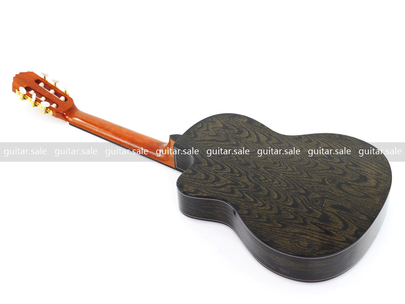 39 Inch 4/4 Full Size Standard Cutaway Classical Guitar with Black Gold Flake Gloss Finish (PMG-018)