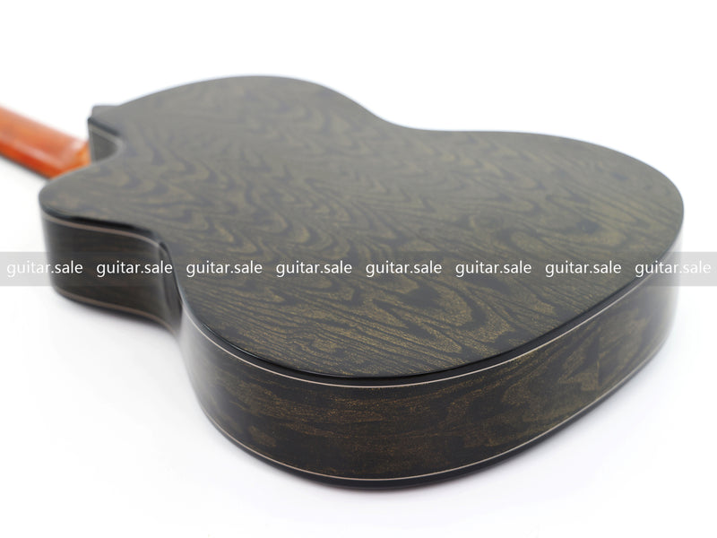 39 Inch 4/4 Full Size Standard Cutaway Classical Guitar with Black Gold Flake Gloss Finish (PMG-018)