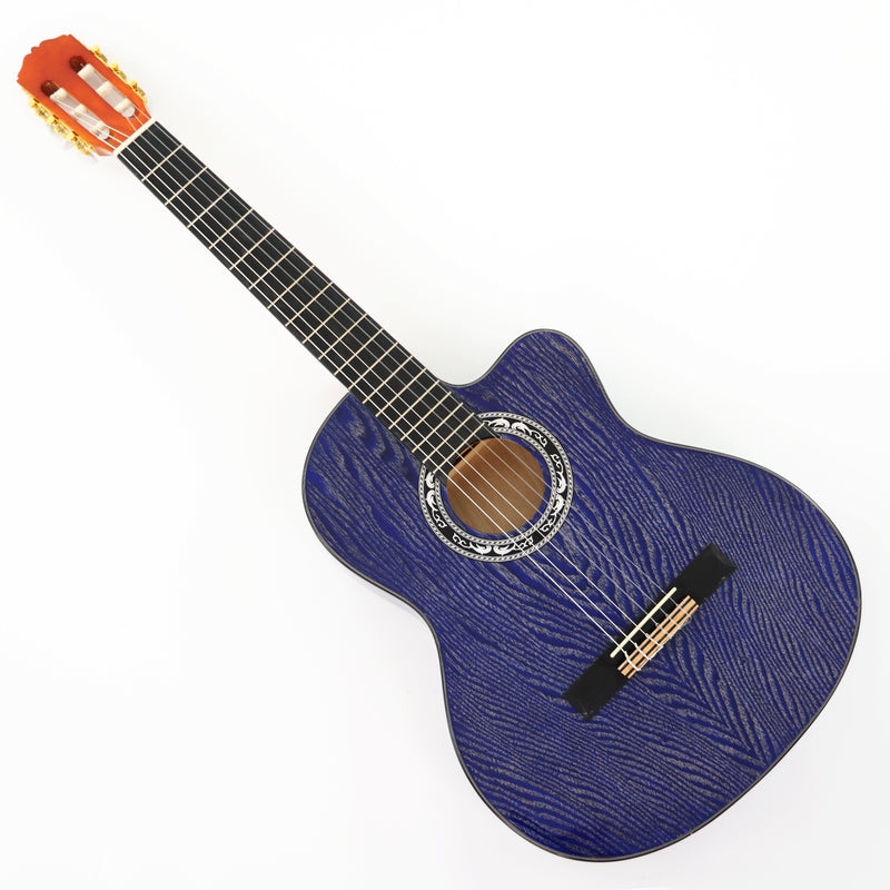 39 Inch 4/4 Full Size Standard Cutaway Classical Guitar with Blue Gold Flake Gloss Finish (PMG-019)