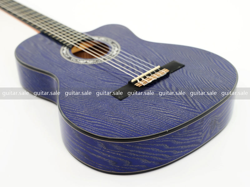 39 Inch 4/4 Full Size Standard Cutaway Classical Guitar with Blue Gold Flake Gloss Finish (PMG-019)