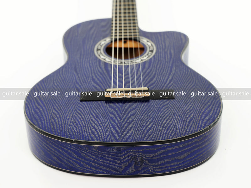 39 Inch 4/4 Full Size Standard Cutaway Classical Guitar with Blue Gold Flake Gloss Finish (PMG-019)