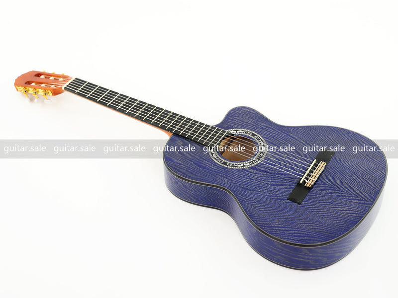 39 Inch 4/4 Full Size Standard Cutaway Classical Guitar with Blue Gold Flake Gloss Finish (PMG-019)