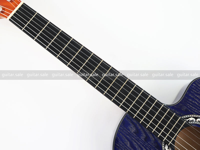 39 Inch 4/4 Full Size Standard Cutaway Classical Guitar with Blue Gold Flake Gloss Finish (PMG-019)
