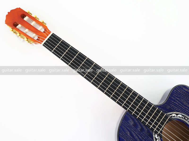 39 Inch 4/4 Full Size Standard Cutaway Classical Guitar with Blue Gold Flake Gloss Finish (PMG-019)