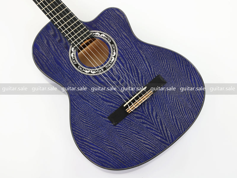 39 Inch 4/4 Full Size Standard Cutaway Classical Guitar with Blue Gold Flake Gloss Finish (PMG-019)
