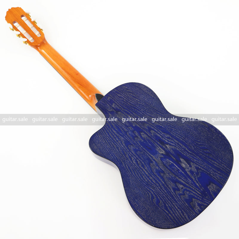 39 Inch 4/4 Full Size Standard Cutaway Classical Guitar with Blue Gold Flake Gloss Finish (PMG-019)