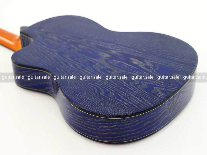 39 Inch 4/4 Full Size Standard Cutaway Classical Guitar with Blue Gold Flake Gloss Finish (PMG-019)
