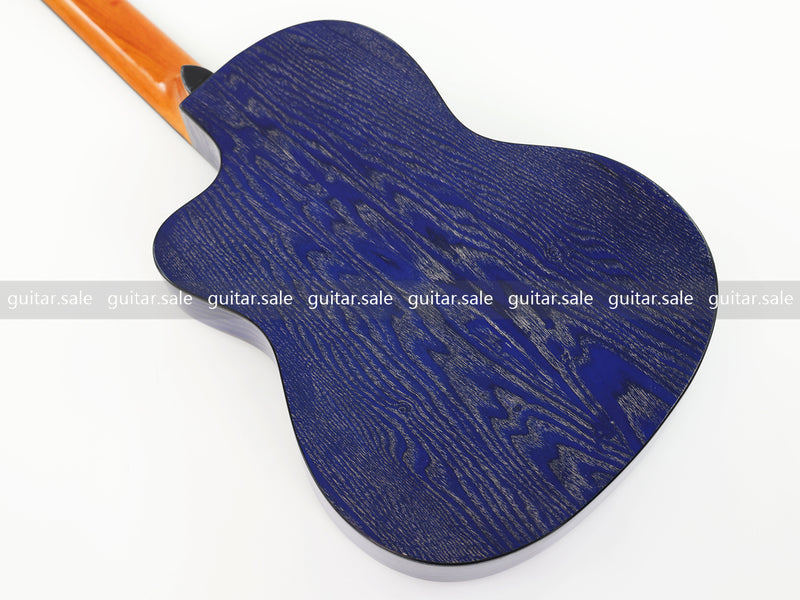39 Inch 4/4 Full Size Standard Cutaway Classical Guitar with Blue Gold Flake Gloss Finish (PMG-019)