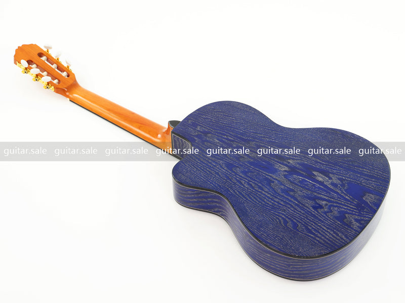 39 Inch 4/4 Full Size Standard Cutaway Classical Guitar with Blue Gold Flake Gloss Finish (PMG-019)
