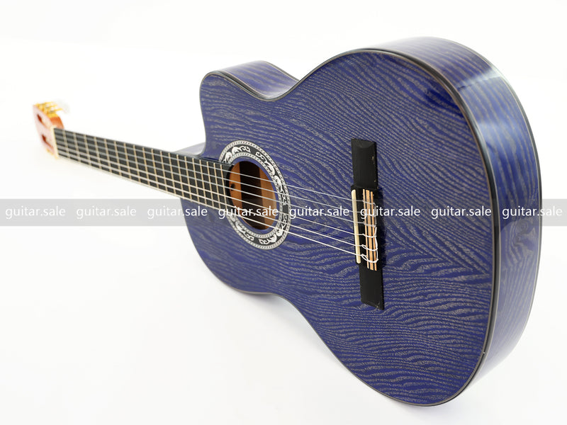 39 Inch 4/4 Full Size Standard Cutaway Classical Guitar with Blue Gold Flake Gloss Finish (PMG-019)