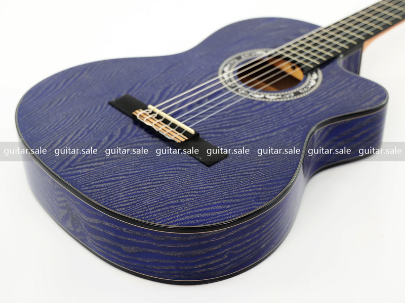 39 Inch 4/4 Full Size Standard Cutaway Classical Guitar with Blue Gold Flake Gloss Finish (PMG-019)