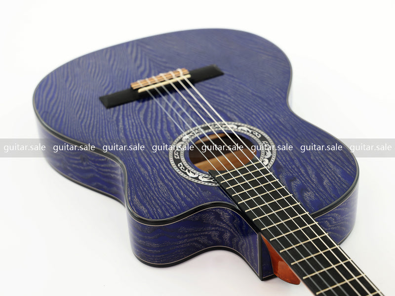 39 Inch 4/4 Full Size Standard Cutaway Classical Guitar with Blue Gold Flake Gloss Finish (PMG-019)