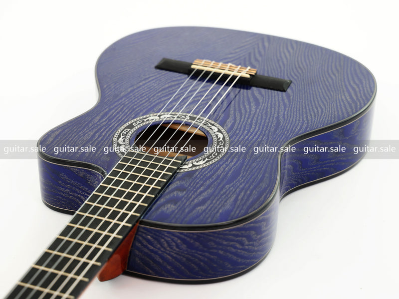 39 Inch 4/4 Full Size Standard Cutaway Classical Guitar with Blue Gold Flake Gloss Finish (PMG-019)