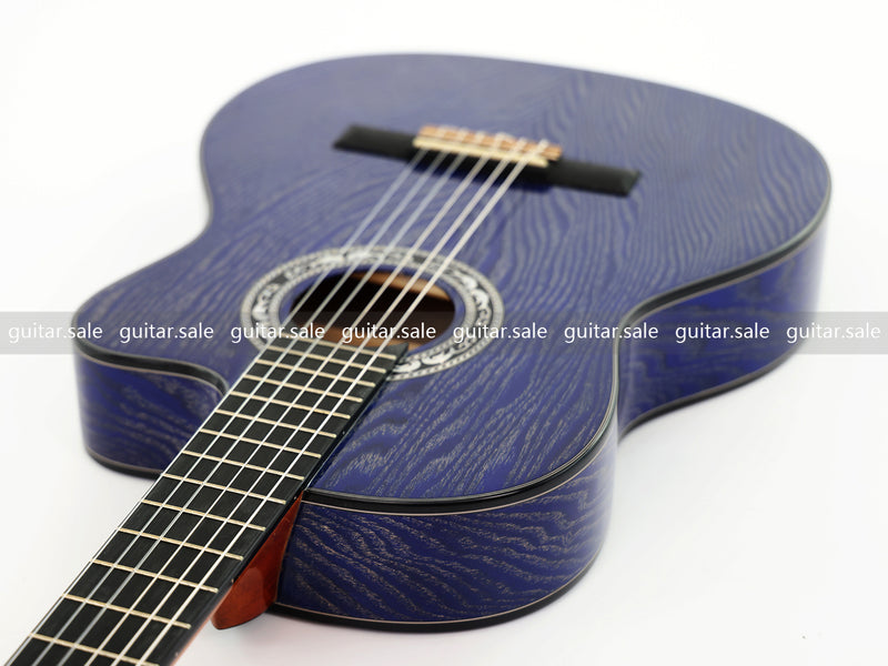 39 Inch 4/4 Full Size Standard Cutaway Classical Guitar with Blue Gold Flake Gloss Finish (PMG-019)