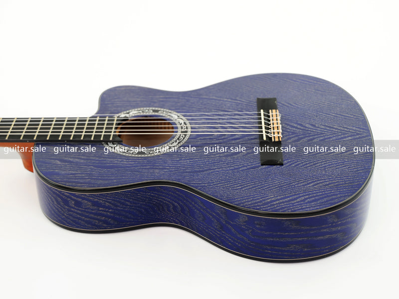 39 Inch 4/4 Full Size Standard Cutaway Classical Guitar with Blue Gold Flake Gloss Finish (PMG-019)