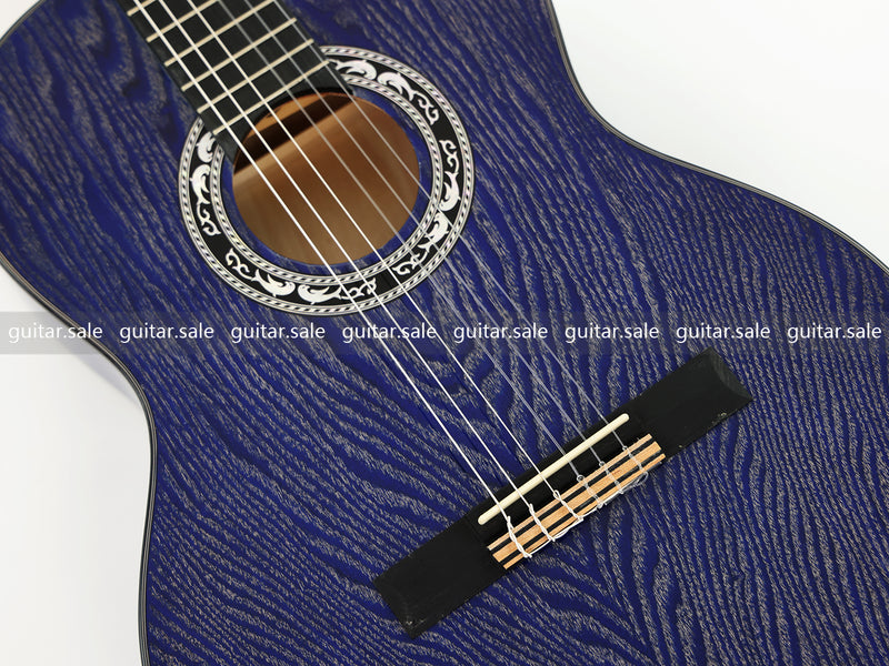 39 Inch 4/4 Full Size Standard Cutaway Classical Guitar with Blue Gold Flake Gloss Finish (PMG-019)