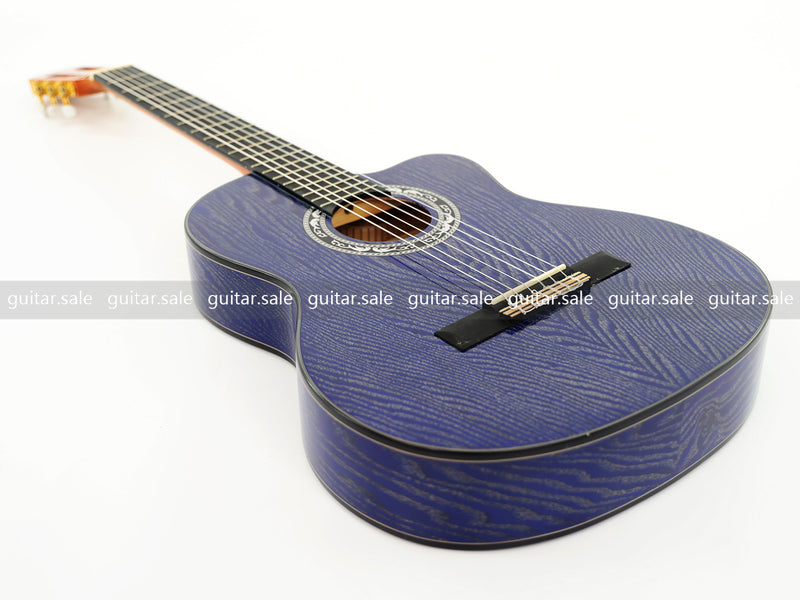 39 Inch 4/4 Full Size Standard Cutaway Classical Guitar with Blue Gold Flake Gloss Finish (PMG-019)