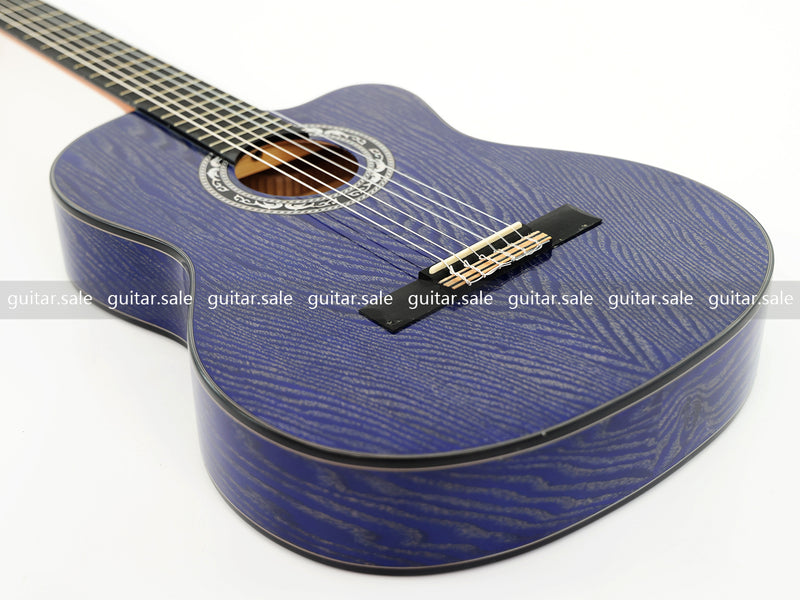 39 Inch 4/4 Full Size Standard Cutaway Classical Guitar with Blue Gold Flake Gloss Finish (PMG-019)