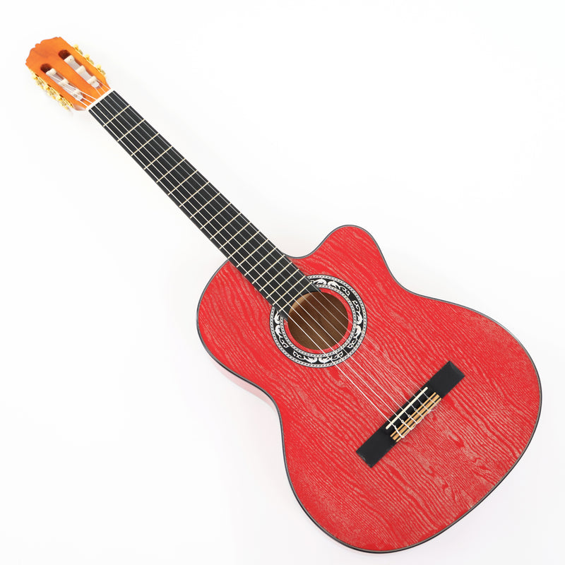39 Inch 4/4 Full Size Standard Cutaway Classical Guitar with Red Gold Flake Gloss Finish (PMG-020)