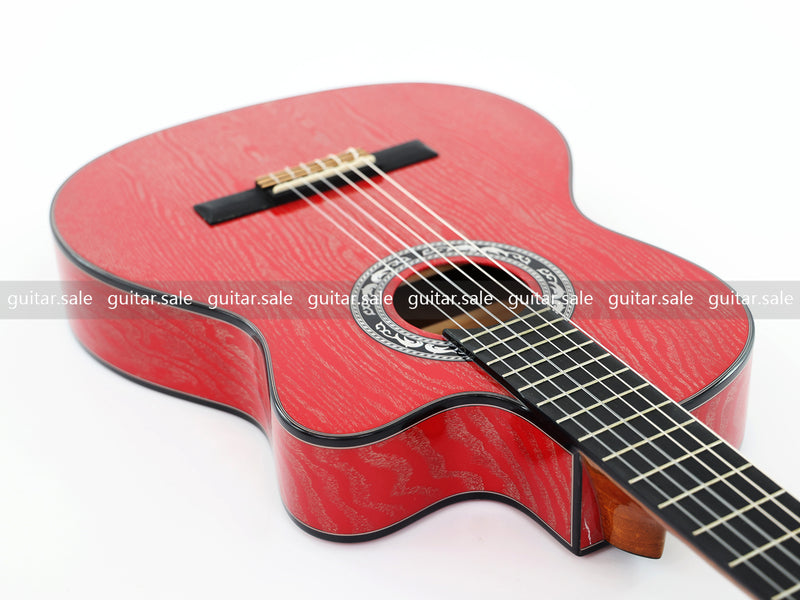 39 Inch 4/4 Full Size Standard Cutaway Classical Guitar with Red Gold Flake Gloss Finish (PMG-020)