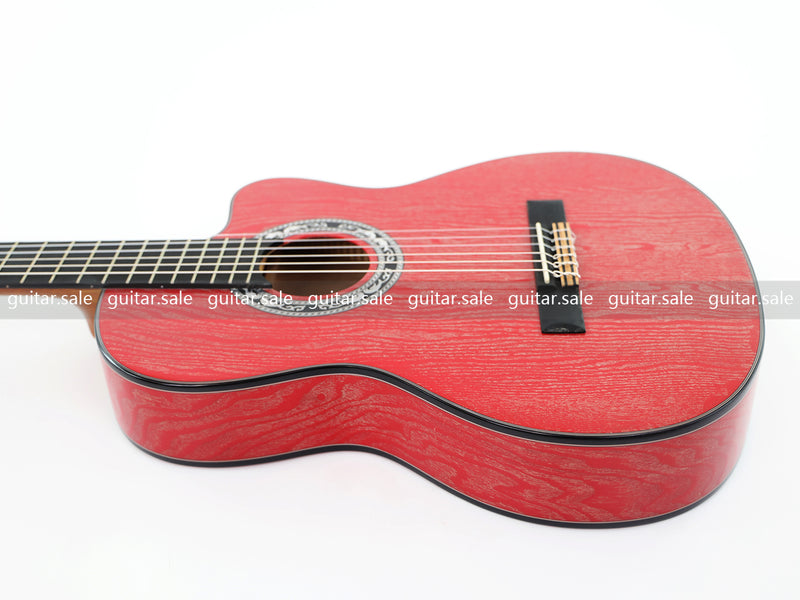 39 Inch 4/4 Full Size Standard Cutaway Classical Guitar with Red Gold Flake Gloss Finish (PMG-020)