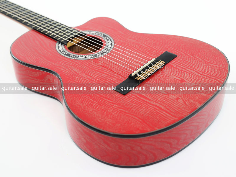 39 Inch 4/4 Full Size Standard Cutaway Classical Guitar with Red Gold Flake Gloss Finish (PMG-020)