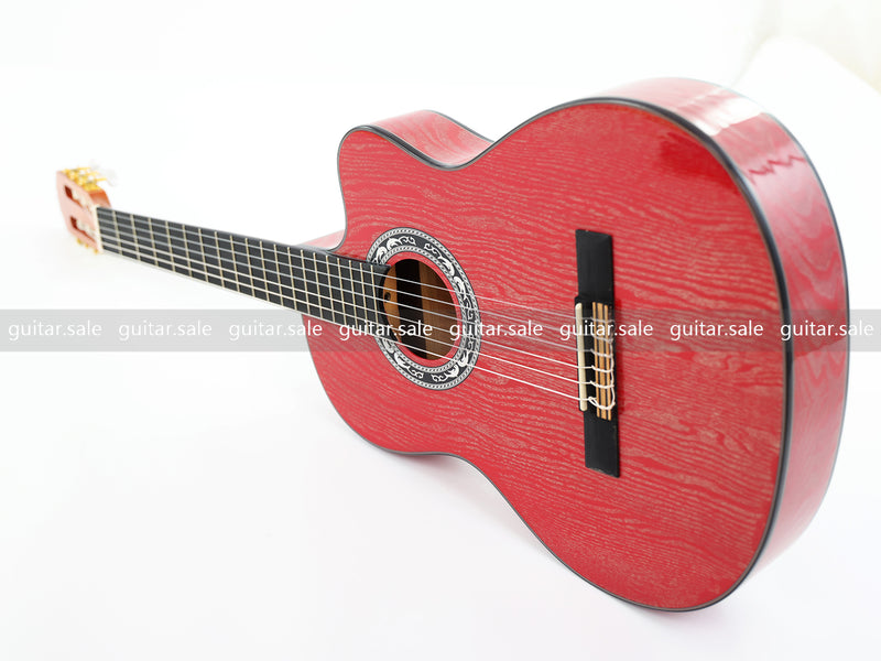 39 Inch 4/4 Full Size Standard Cutaway Classical Guitar with Red Gold Flake Gloss Finish (PMG-020)