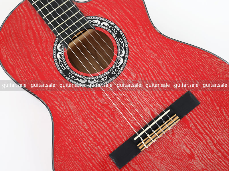 39 Inch 4/4 Full Size Standard Cutaway Classical Guitar with Red Gold Flake Gloss Finish (PMG-020)