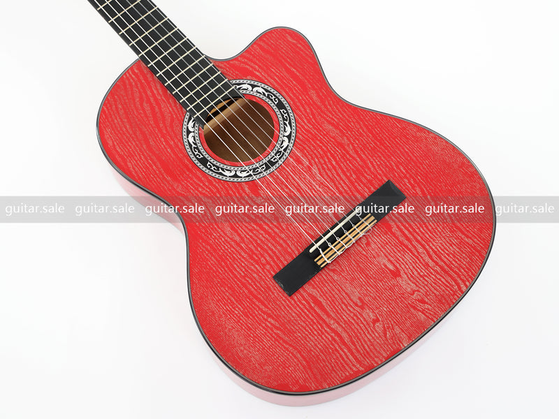 39 Inch 4/4 Full Size Standard Cutaway Classical Guitar with Red Gold Flake Gloss Finish (PMG-020)