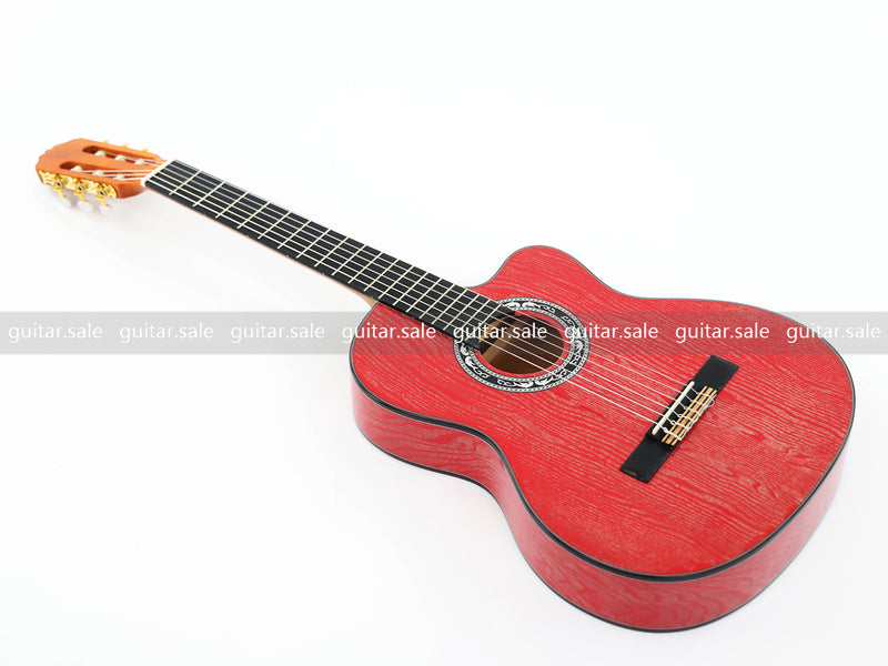 39 Inch 4/4 Full Size Standard Cutaway Classical Guitar with Red Gold Flake Gloss Finish (PMG-020)