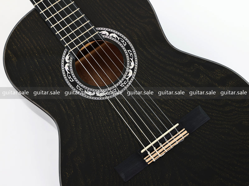 39 Inch 4/4 Full Size Standard Non-Cutaway Classical Guitar with Black Gold Flake Gloss Finish (PMG-017)